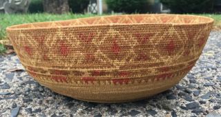 Fine Polychrome Coil Grass Basket Pomo Nw Coast California Native American Hupa