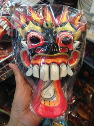 Mask Bali Dragon Tribal Tongue Demon Barong Hand Carved Painted Wood Decor Craft