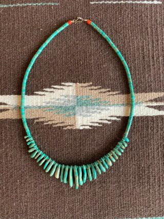 Native American Santo Domingo/kewa Pueblo Turquoise Heishi And Tab Necklace