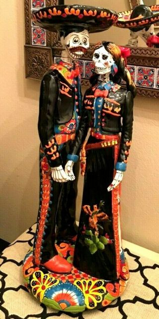 Catrina Day Of The Dead Xl 26 " Mariachi Charro Talavera Couple Mexican Folk Art