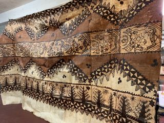 Large Polynesian Bark Cloth Tonga Pacific Island Tapa Painting 157x92 Ngatu Art