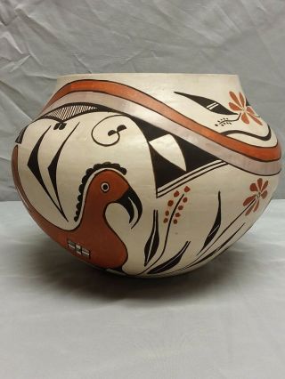 Southwest Native American Acoma Pueblo Pottery Polychrome Olla Bird Motif
