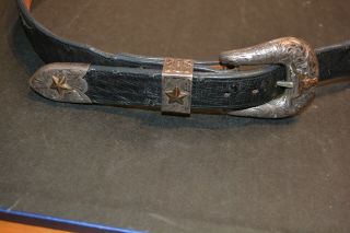 Edward H Bohlin Texas Longhorn Sterling Silver & 14k Buckle Keepers & Belt