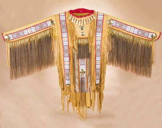 Authentic Native American Indian Saddle Deer Skin Ceremonial War Shirt 65 " X 47 "