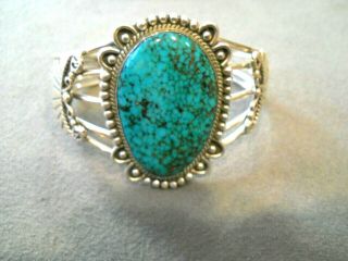 Native American Indian Spiderweb Turquoise Sterling Silver Cuff Bracelet By B