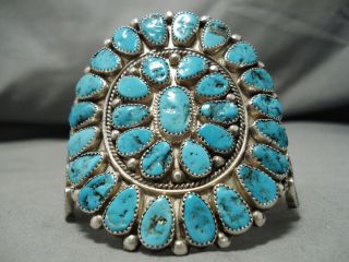 One Of The Best Vintage Navajo Teardrop Turquoise Sterling Silver Bracelet Old