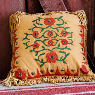 Handmade 16 " X 16 " Leather Native American Style Western Desert Rose Pillow