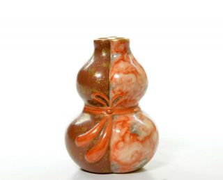A Rare And Fine Chinese Famille Rose Faux - Bois Porcelain Gourd Vase