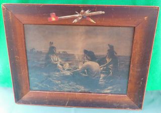 Taber Prang Art Co.  1902 The Peace Pipe Framed Native American Indian Print