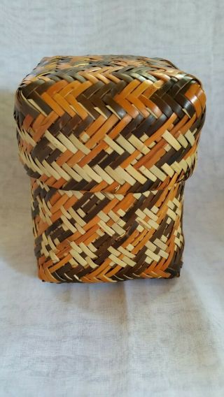 Cherokee Covered River Cane Double - Weave Basket By Rowena Bradley