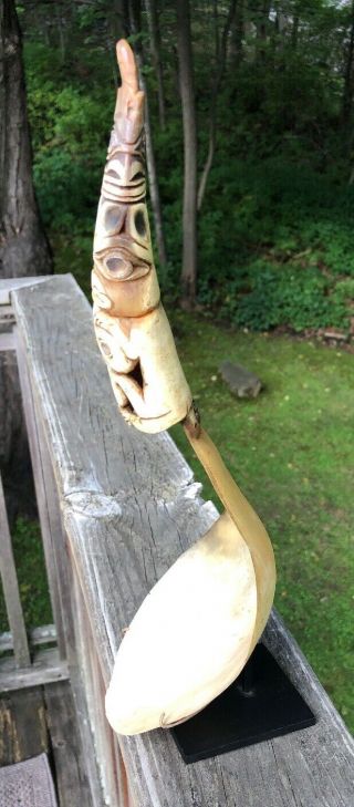 19th C.  Northwest Coast Native American Indian Carved Horn And Bone Feast Ladle 3