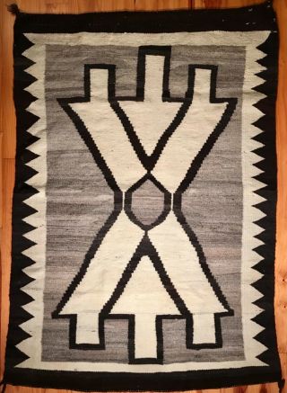 Navajo Handspun Wool Rug,  Graphic Arrow & Stepped Designs,  C1935