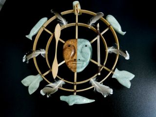 Eskimo Soapstone Carving Spirit Hunter Mask Signed