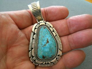 Native American Indian Navajo Turquoise Sterling Silver Hand Cut Pendant L Juan