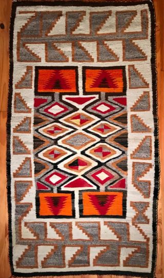 Spectacular Teec Nos Pos Navajo Handspun Wool Rug,  Unique Design,  Circa 1920