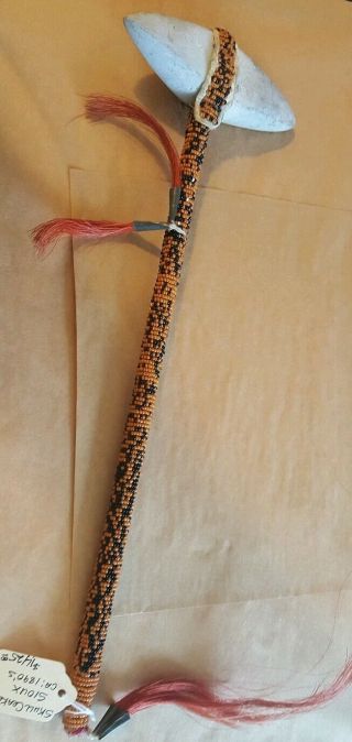 Rare Authentic Sioux Native American Indian Beaded Skull Cracker War Club 1890s