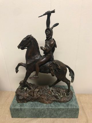 Sioux Native American On Horse " The Scalp " After Frederic Remington Bronze