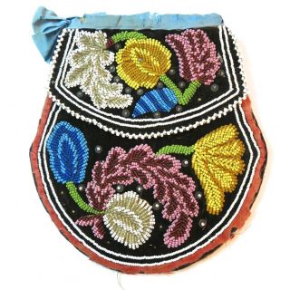 Vintage Antique Native American Iroquois Beaded Bag Pouch Purse Circa 1800s