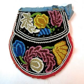 Vintage Antique Native American Iroquois Beaded Bag Pouch Purse Circa 1800s 2