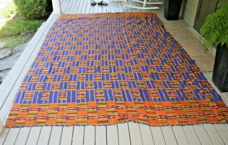 Vintage 120 " X 80 " Handwoven Ghana Kente Cloth African Weave Robe Textile