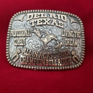 Vintage Rodeo Buckle Del Rio Texas Bull Riding Champion Hand Engraved 316