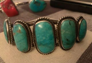 Navajo Sterling Silver 5 Stone Kingsman Turquoise Nugget Bracelet Cuff