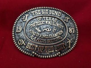 1987 Champion Rodeo Trophy Belt Buckle Big Bend Texas All Around Vtg 556