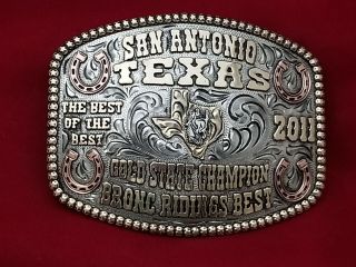 2011 Rodeo Trophy Buckle San Antonio Texas Bronc Riding Champion Vintage 200
