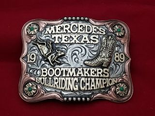 1989 Rodeo Trophy Belt Buckle Vintage Mercedes Texas Bull Riding Champion 429
