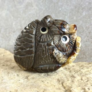 Zuni Fetish - Native American - Zuni Animal Carving - Septarian Nodule Owl - K.  Sanchez