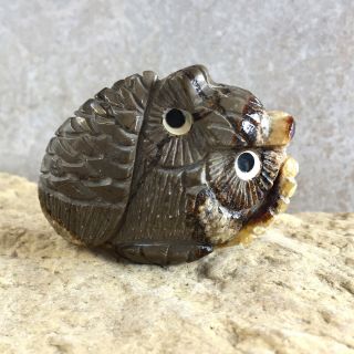 Zuni Fetish - Native American - Zuni Animal Carving - Septarian Nodule OWL - K.  Sanchez 2