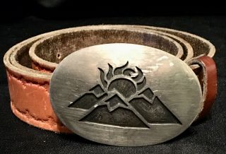 Rare Vintage Hopi Sterling Silver Belt Buckle Native American Signed Overlay Sun
