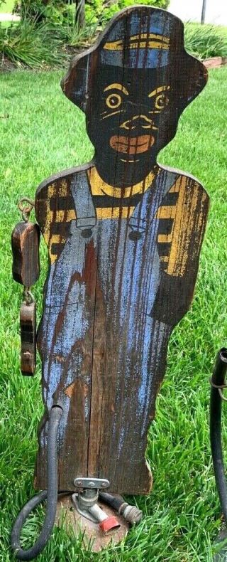Black Americana Sambo Hand Carved Wood Figural Water Lawn Sprinkler 19th Century