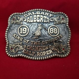 1988 Rodeo Trophy Buckle Vintage Alberta Canada Calf Roping Champion 670
