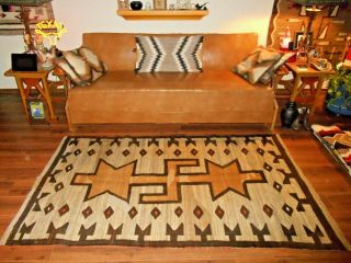 Old NAVAJO NAVAHO Indian Rug.  Stylized & Disguised Whirling Log.  Fair Cond.  NR 3