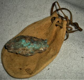 Antique C.  1850 Plains Native American Indian Medicine Man Bag W/ Turquoise Vafo