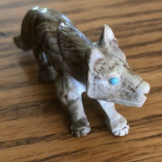 Native Zuni Picasso Marble Wolf Teen Cub Fetish by Dan Quam 3135 2