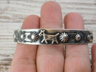Vtg Pawn Old Harvey Era Repouse Coin Silver Whirling Log Horse Dog Cuff Bracelet