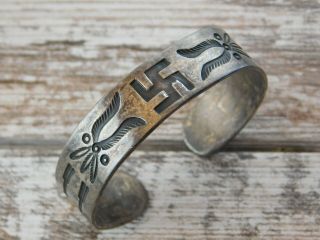 Vtg Early Century Pawn Old Harvey Era Navajo Silver Whirling Log Cuff Bracelet