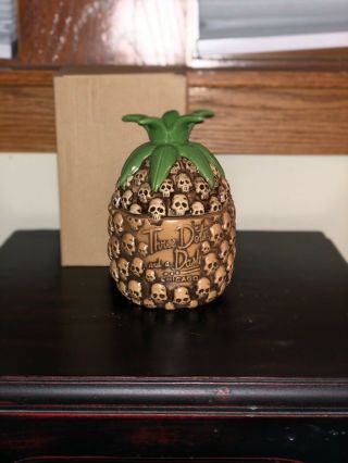 Three Dots And A Dash Pineapple Skull Tiki Mug Munktiki Imports Brown W/box