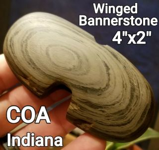 Authentic Winged Banded Slate Bannerstone Ancient Indian Artifact Atlatl Indiana