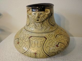 Antique Shamanistic Shaman Effigy Pottery Vessel Shipibo Pre Columbian Amazon