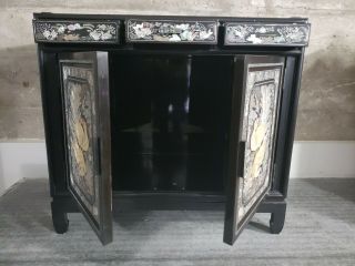 Vintage Oriental Lacquer Inland Mother Of Pearl Cabinet