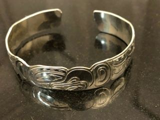 Northwest Coast Native Silver Eagle Cuff Bracelet Bangle Signed