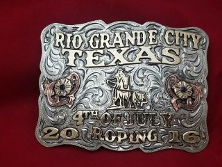 2016 Rodeo Trophy Belt Buckle Vintage Rio Grande City Texas Roping Champion 104