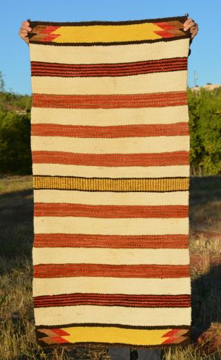 Colorful Vintage Navajo Indian Striped Double Saddle Blanket Rug - Handspun