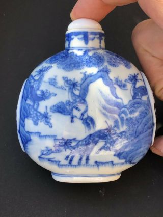 Antique Chinese Porcelain Snuff Bottle Hand Painted Landscape Blue And White