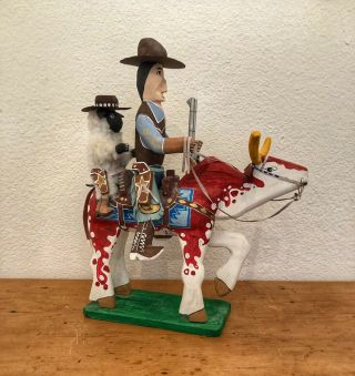 Native American Navajo Signed Delbert Buck Folk Art Cowboy And Sheep & Longhorn