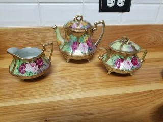 Antique Japanese Teaset Floral Pattern Gilt Trim Late 19th To Early 20th Century