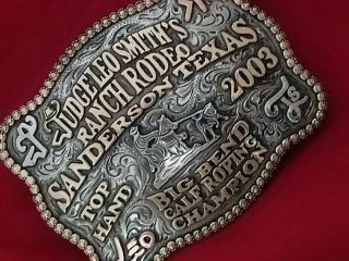 2003 RODEO TROPHY BELT BUCKLE TEXAS ROPING CHAMPION JUDGE LEO SMITH VINTAGE 467 3
